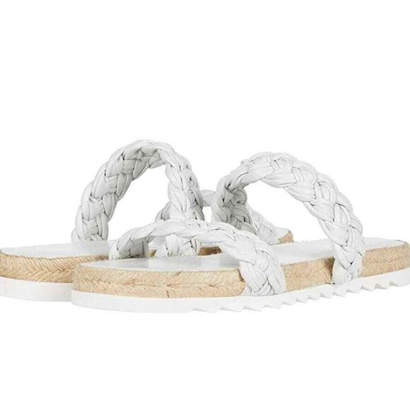 Marc Fisher Jaimee Slide Sandals 6 White Espadrilles White Travel Beach Resort - Picture 1 of 5